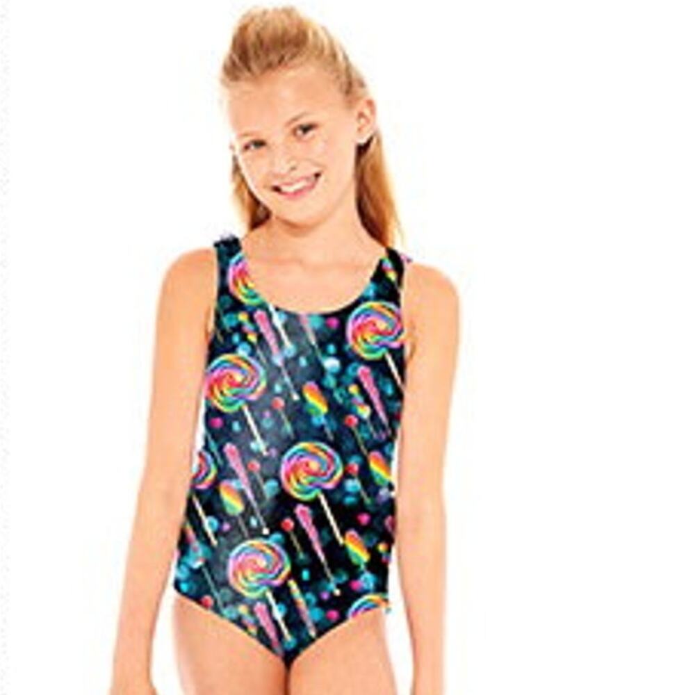 NWT Terez Girls Black Lollipop One Piece Swim Bathing Suit Youth Size 14